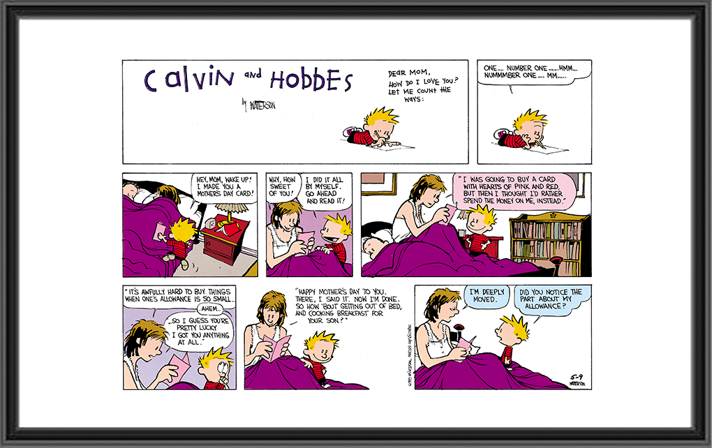 A Calvin and Hobbes comic strip titled 'Mother's Day! 