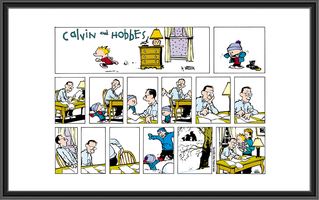 Calvin And Hobbes Print Building A Snowman With Dad Gocomics Store