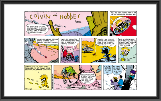 Calvin and Hobbes - Spaceman Spiff Hiding - Jan 20, 1991 - Comic Art Print